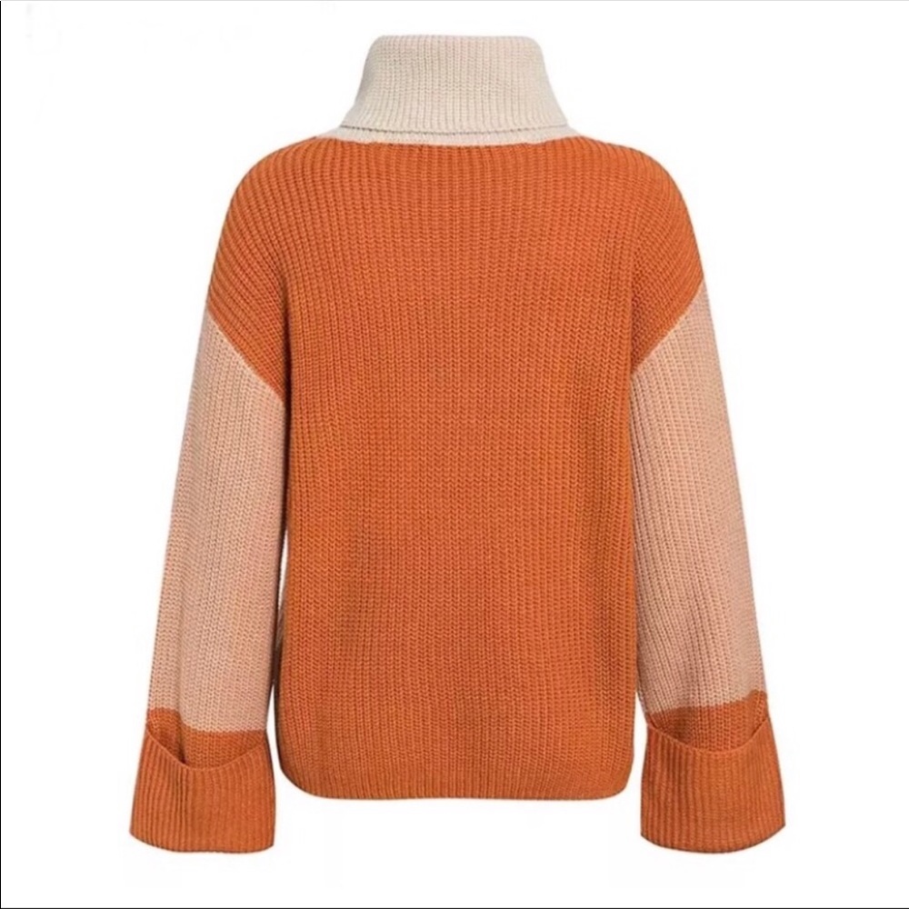 New! Cream Orange Color Block turtleneck sweater - Picture 6 of 7
